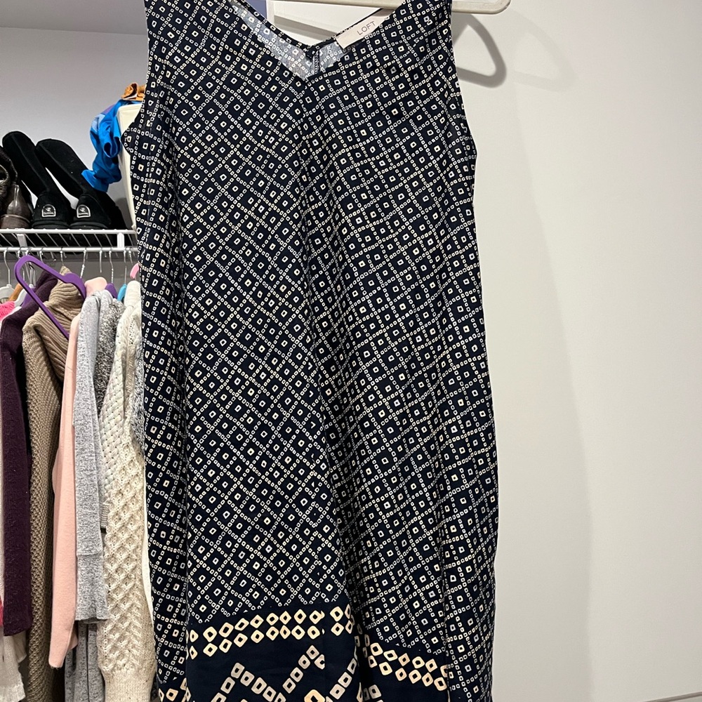 LOFT Navy and Cream v neck dress